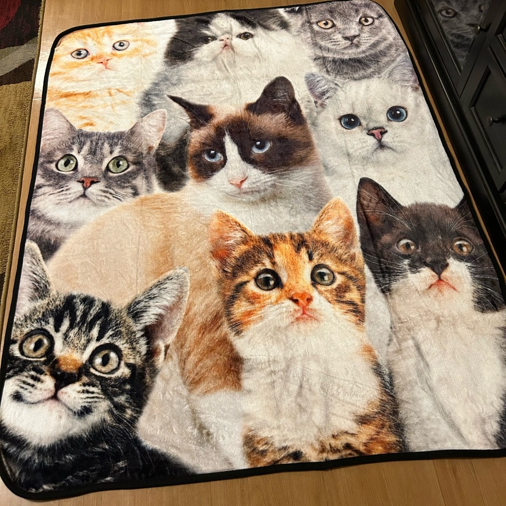 Mad Engine 57”x 45" Cats Throw Blanket Soft Plush Comfy Playful Machine Wash